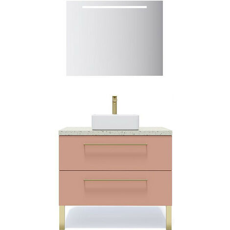 Meuble de salle de bain suspendu vasque à poser 90cm 2 tiroirs Abricot + miroir - Glasgow