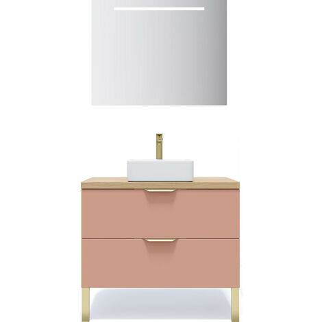 Meuble de salle de bain suspendu vasque à poser 90cm 2 tiroirs Abricot + miroir - Venice