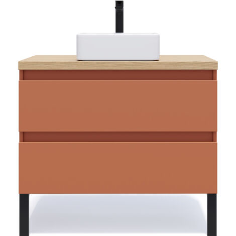 Meuble de salle de bain suspendu vasque à poser 90cm 2 tiroirs Terracotta - Hudson