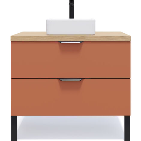 Meuble de salle de bain suspendu vasque à poser 90cm 2 tiroirs Terracotta - Soho