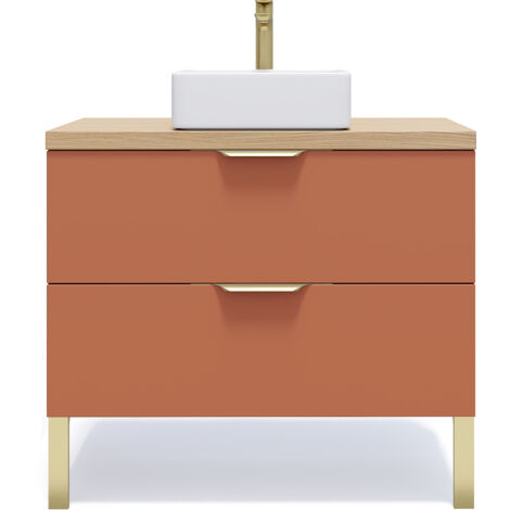 Meuble de salle de bain suspendu vasque à poser 90cm 2 tiroirs Terracotta - Venice