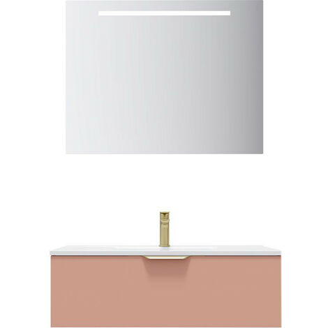 Meuble de salle de bain suspendu vasque intégrée 90cm 1 tiroir Abricot + miroir - Venice