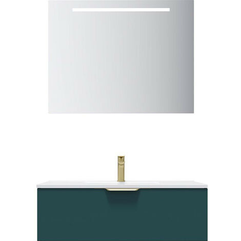 Meuble de salle de bain suspendu vasque intégrée 90cm 1 tiroir Bleu + miroir - Venice