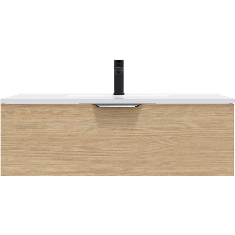 Homifab - Meuble de salle de bain suspendu vasque intégrée 90cm 1 tiroir Chêne clair - Venice