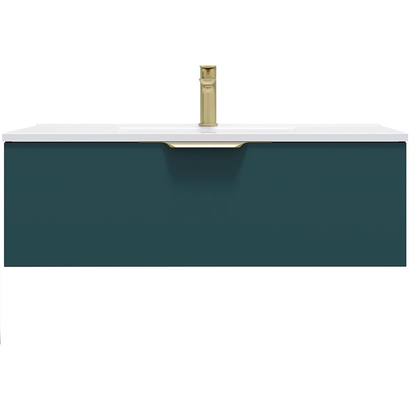 Homifab - Meuble de salle de bain suspendu vasque intégrée 90cm 1 tiroir Bleu - Venice