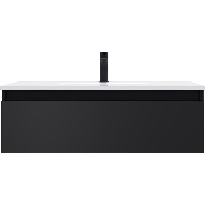 Homifab - Meuble de salle de bain suspendu vasque intégrée 90cm 1 tiroir Noir - Hudson