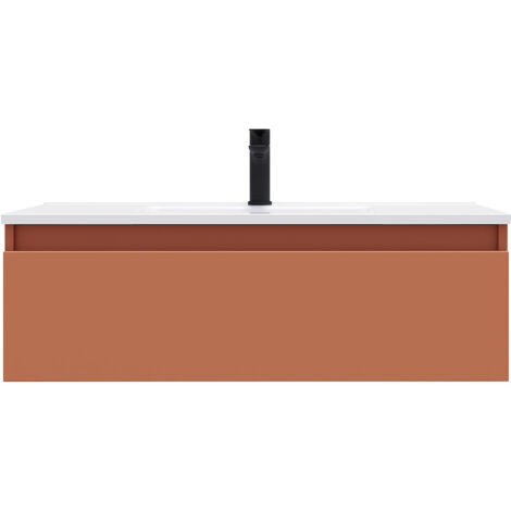 Meuble de salle de bain suspendu vasque intégrée 90cm 1 tiroir Terracotta - Hudson