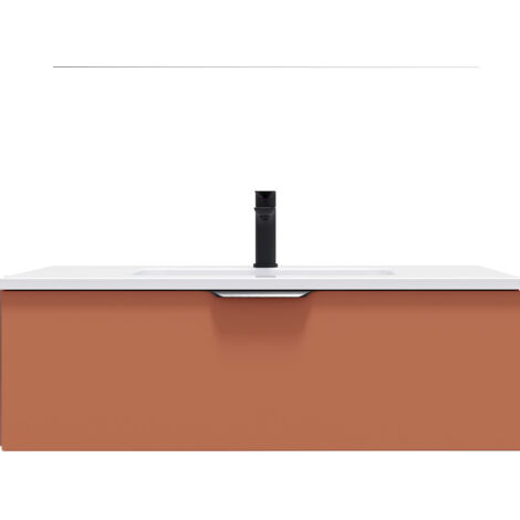 Meuble de salle de bain suspendu vasque intégrée 90cm 1 tiroir Terracotta - Soho