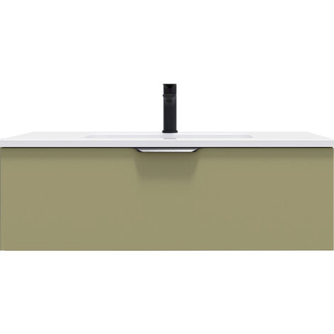 Meuble de salle de bain suspendu vasque intégrée 90cm 1 tiroir Vert olive - Soho