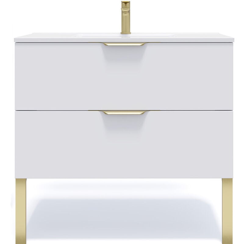 Homifab - Meuble de salle de bain suspendu vasque intégrée 90cm 2 tiroirs Blanc - Venice