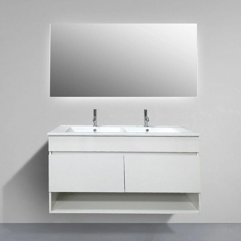 Ducha - Meuble de salle de bain suspendue hera avec miroir et double vasque 120 cm. Pas d'assemblage nécessaire