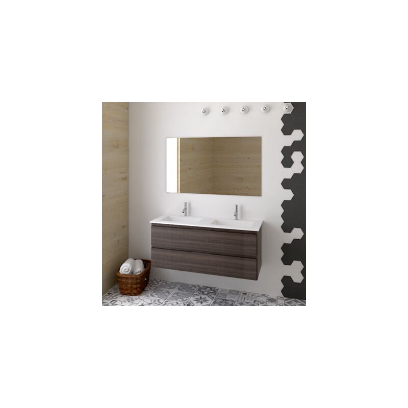 Decohor - Meuble de salle de bain suspendus loki avec plan vasque et miroir. Avec porte-serviettes en cadeau différentes coleurs et tailles en Frêne