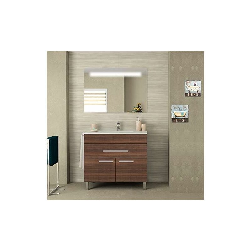Decohor - Meuble de salle de bain syn bon marché avec plan vasque et miroir rétroéclairé led. Avec porte-serviettes en cadeau différentes coleurs et