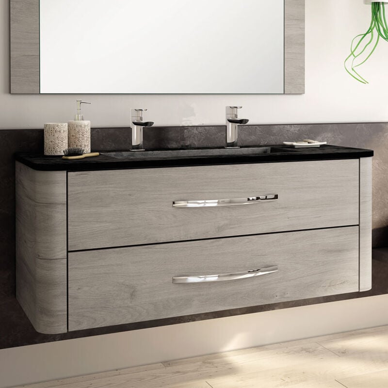 Meuble de salle de bain 120cm simple vasque - 2 tiroirs - sans miroir - TAGO