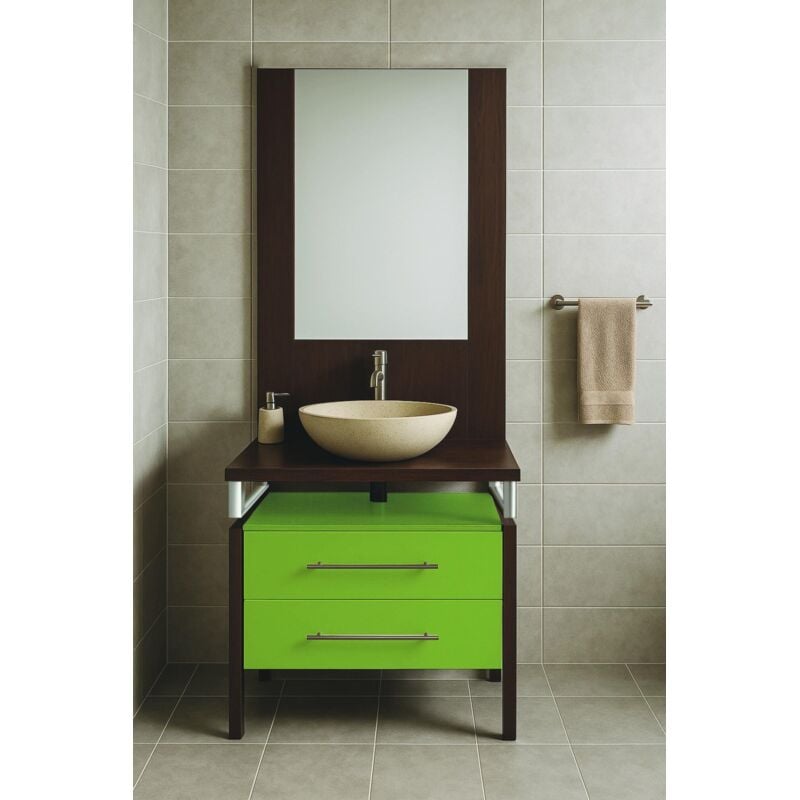 Meuble de Salle de Bain tango - a poser - 2 Tiroirs - Miroir - 70cm - Laqué Vert