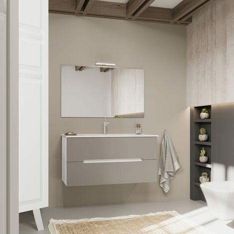 Meuble De Salle De Bain Tiroirs Gris Mat, Côtés En Chêne Blanc 100Cm  Magnolia