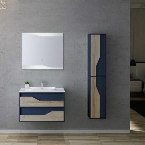 Meuble de salle de bain URBINO 800 Scandinave et Bleu Saphir - Scandinave & Bleu Saphir