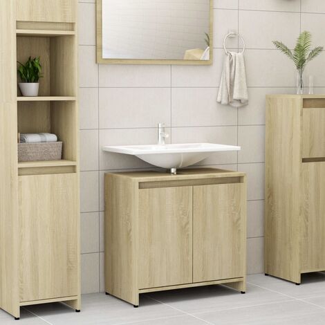 Meuble de salle de bain Vintage,Aromire de rangement Toilette Chêne sonoma 60x33x61 cm Aggloméré -36227