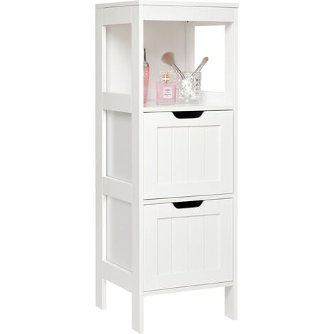 Meuble de Salle de Bain,avec 2 Tiroirs Réglable Style Moderne Bois pour Salle de Bains Salon Chambre Cuisine, Blanc-Mondeer
