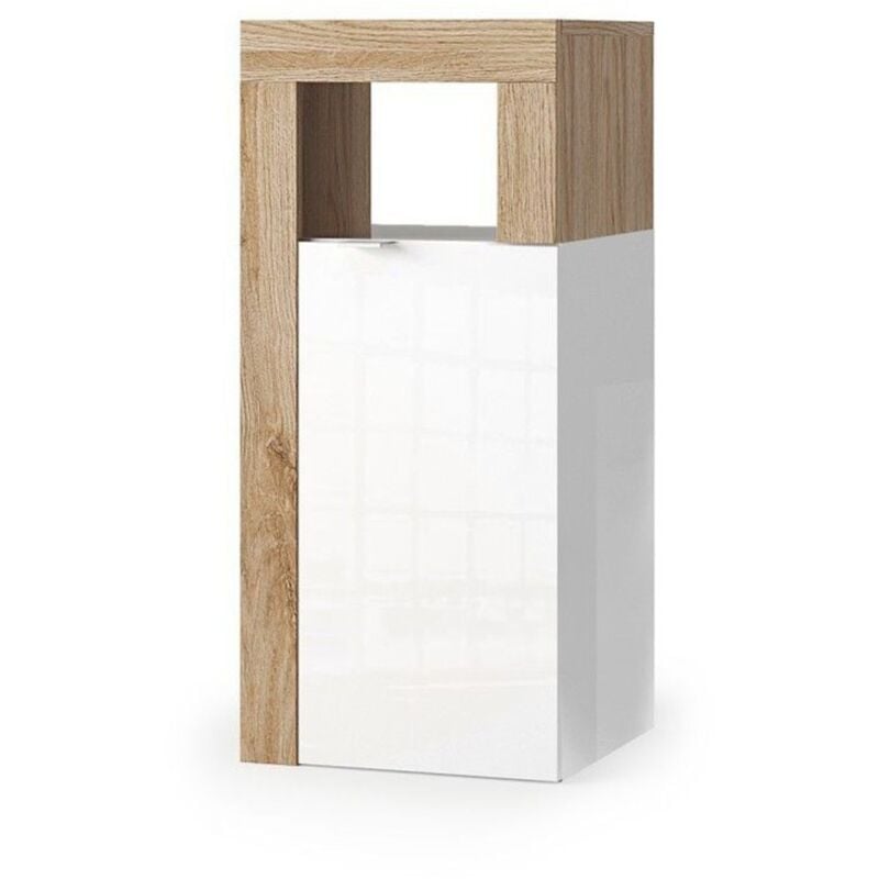 Meublorama - Meuble de salle de bains bura – 1 porte – Blanc brillant laqué et chêne clair – Design moderne