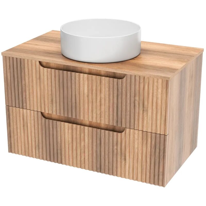 Aurlane - Meuble de salle de bain ondulé à suspendre avec vasque à poser Naturel 80.5x62.3x45.7 cm