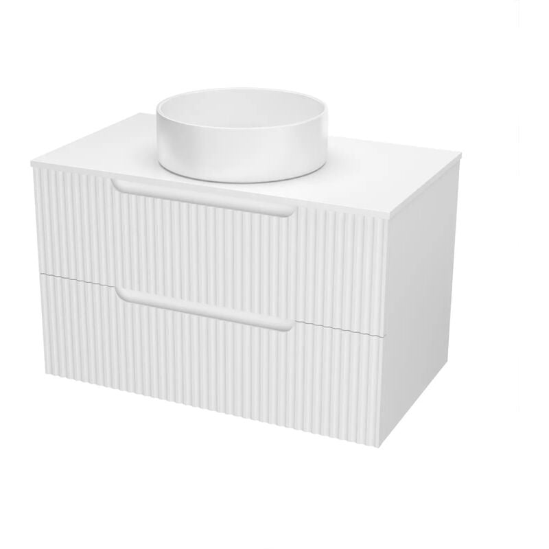 Aurlane - Meuble de Salle de Bains leon 80cm Blanc Neige - 2 Tiroirs en mdf Ondules - Vasque Ronde 36cm