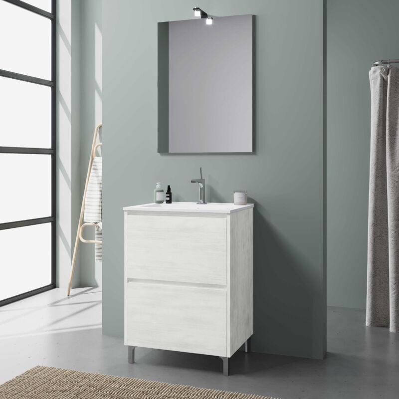 Kiamami Valentina - Meuble De Salle De Bains à Poser 60 Cm Blanc Avec Lavabo Laguna