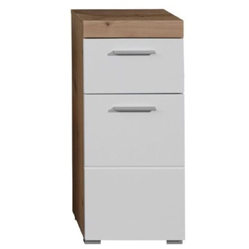 Meuble de Salle de Bain Amanda, Panneau Aggloméré Mélaminé, Blanc, Marron, 37x79x31 cm