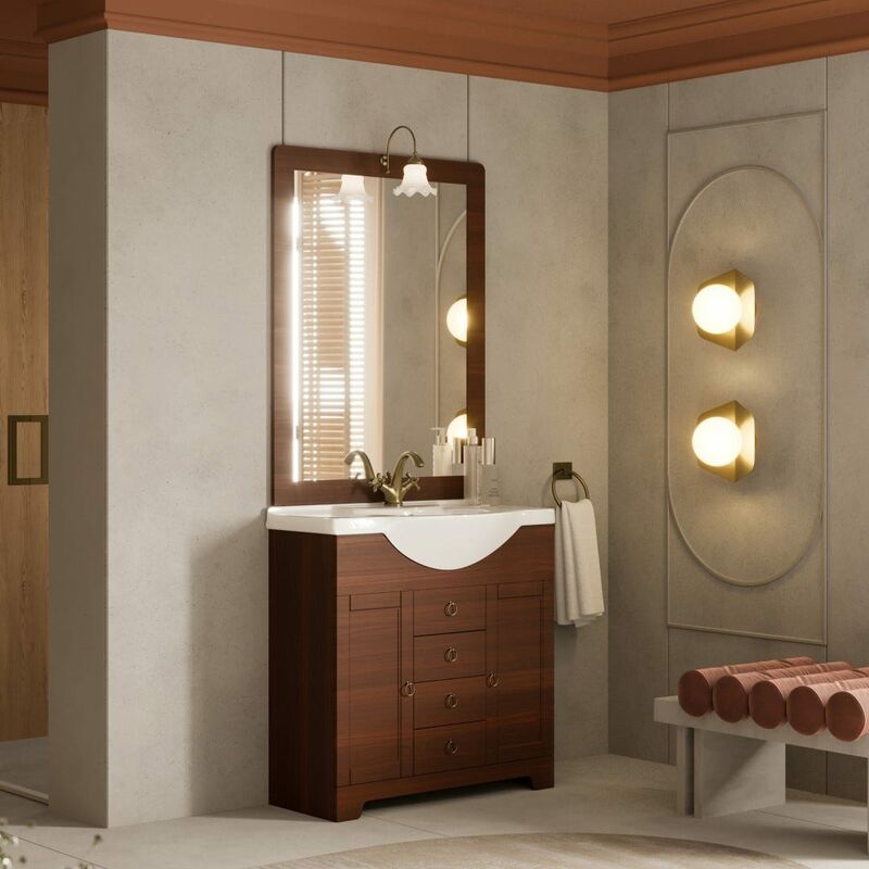 Kiamami Valentina - Meuble De Salle De Bains Au Sol 85Cm Effet Noyer Toscana