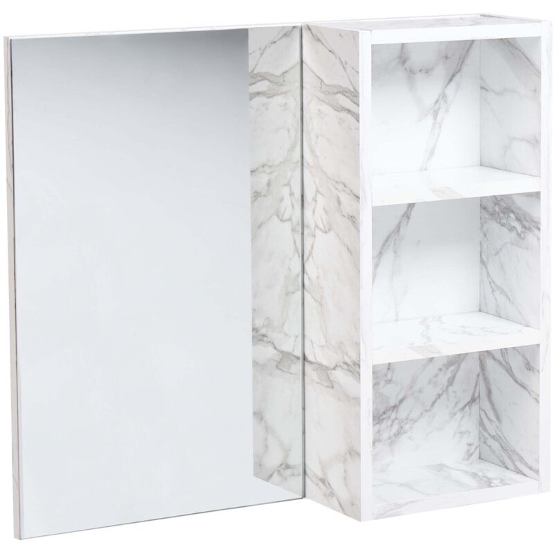 Beliani - Meuble de salle de Bains avec Armoire à Glace Effet Marbre Blanc Joinville