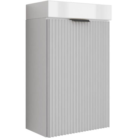 Meuble de salle de bains avec façade rainurée de 40 cm avec vasque , blanc avec poignée noire , 40 ,5 × 22 ,5 × 57 cm