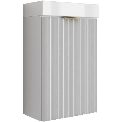 Meuble de salle de bains avec façade rainurée de 40 cm avec vasque , blanc , poignée dorée , 40 ,5 × 22 ,5 × 57 cm