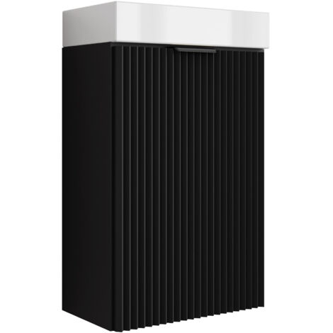 Meuble de salle de bains avec façade rainurée de 40 cm avec vasque , noir avec poignée noire , 40 ,5 × 22 ,5 × 57 cm