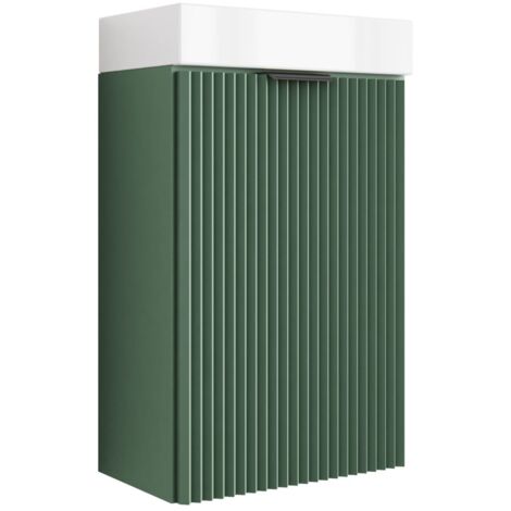 Meuble de salle de bains avec façade rainurée de 40 cm avec vasque , vert avec poignée noire , 40 ,5 × 22 ,5 × 57 cm