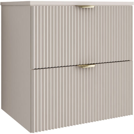 Meuble de salle de bains avec façade rainurée de 60 cm , 2 tiroirs en cachemire et poignée dorée , 60 × 47 × 60 cm
