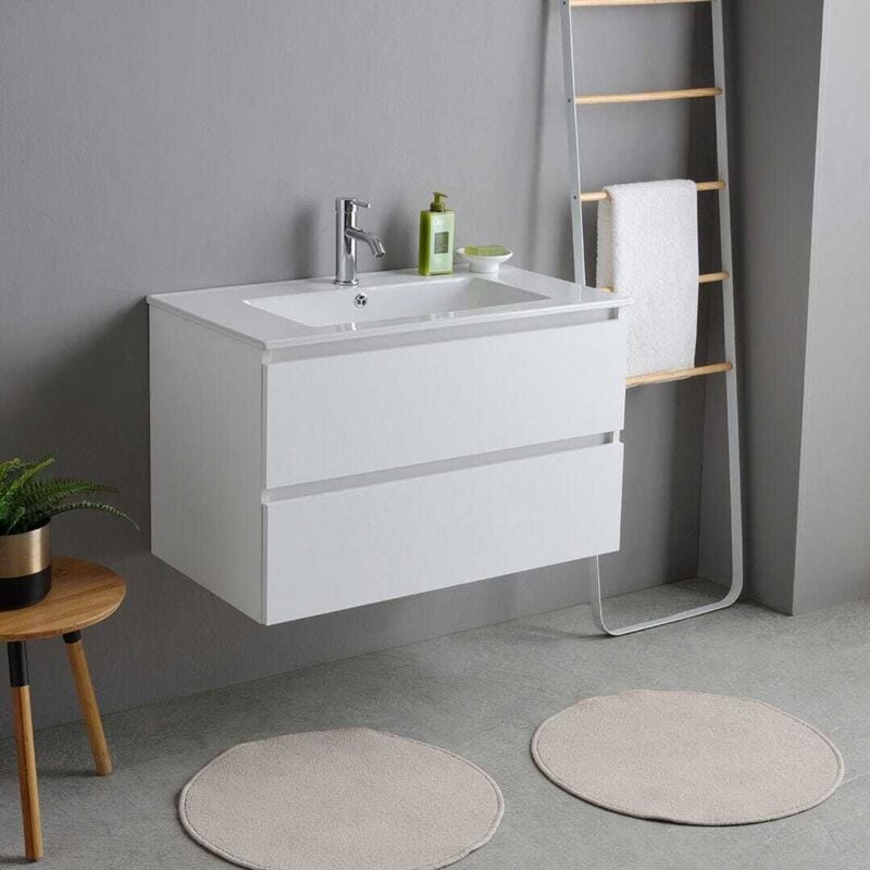 Meuble De Salle De Bains Avec Lavabo 80Cm Blanc Bilbao