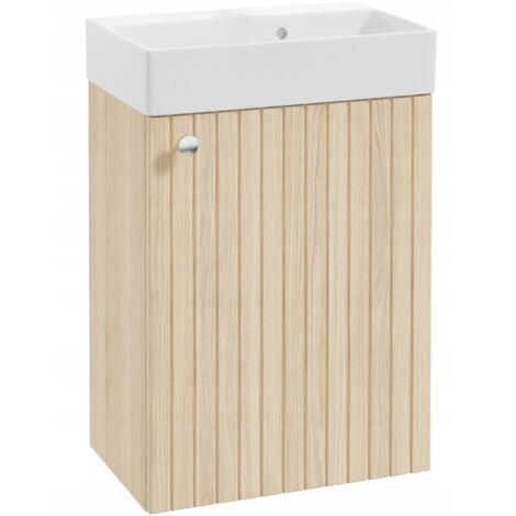 Meuble de salle de bains avec lavabo, chêne Vicenza, poignée chromée, 50 x 70 cm, Kiara
