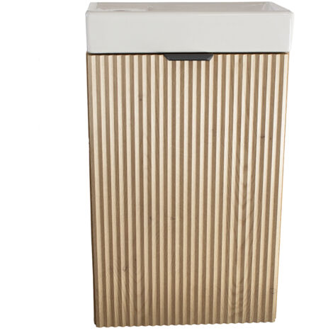 Meuble de salle de bains avec portes et vasque 60 cm, façade cannelée, chêne Cremona, 60 × 47 × 60 cm