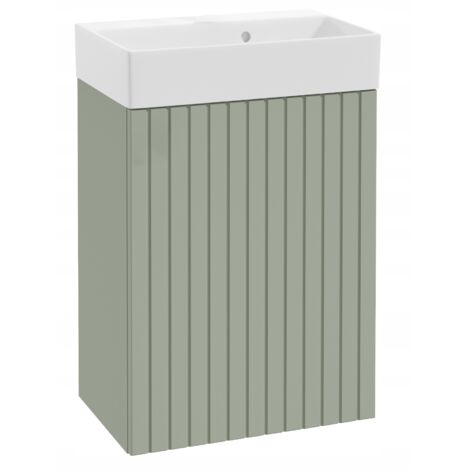 Meuble de salle de bains avec vasque en eucalyptus sans poignée, rainurée, 50 x 70 cm Kiara