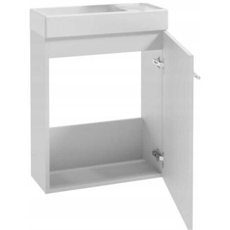 Meuble de salle de bains avec vasque suspendue blanche laquée 50x70 cm (petit modèle) et robinet chromé allongé