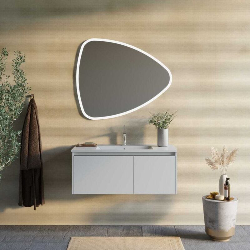 Kiamami Valentina - Meuble De Salle De Bains Blanc Mat 100 Cm, Lavabo Et Miroir à Poser Monaco