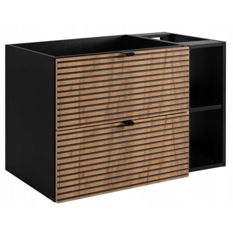 Meuble de salle de bains  Brun mat, noir  L/H/P env. 80/57/46 cm  Armoire sous lavabo, armoire de salle de bains, armoire de salle de bains  Etagère - Noir, LOFT