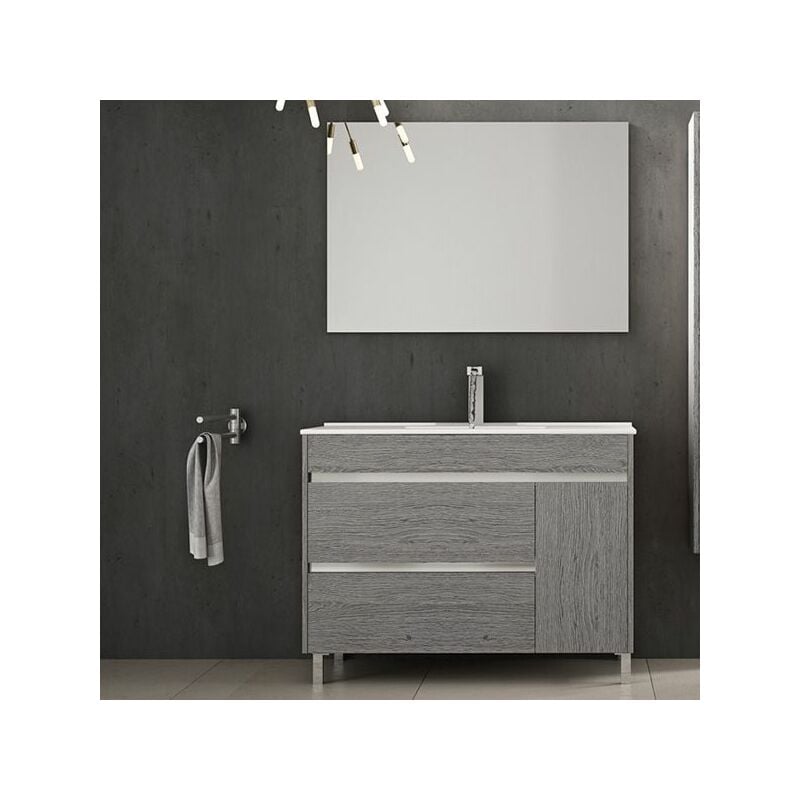 Tegler - Meuble de salle de bains Caprera 3 pièces - meuble, lavabo + miroir. Livré assemblé 80CM Chêne Smoky