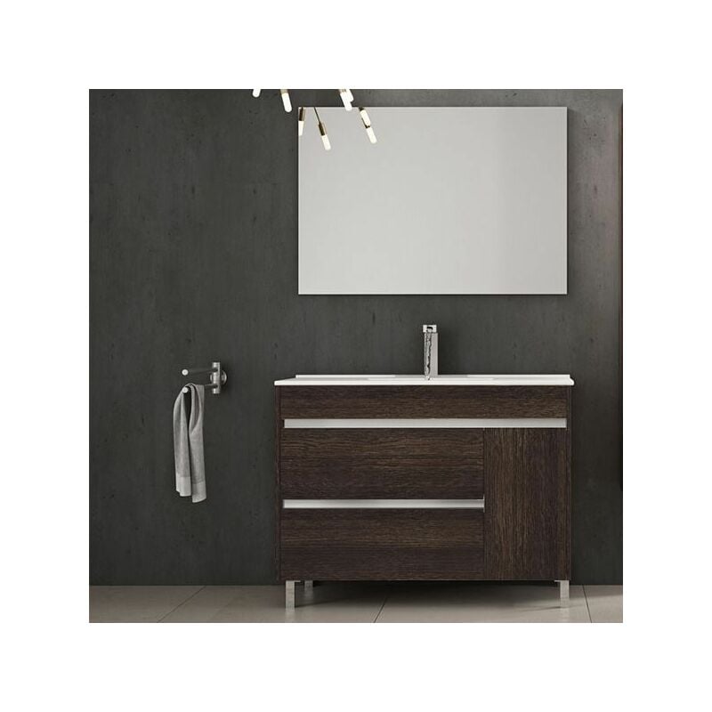 Tegler - Meuble de salle de bains Caprera 3 pièces - meuble, lavabo + miroir. Livré assemblé 80CM Chêne Evasion