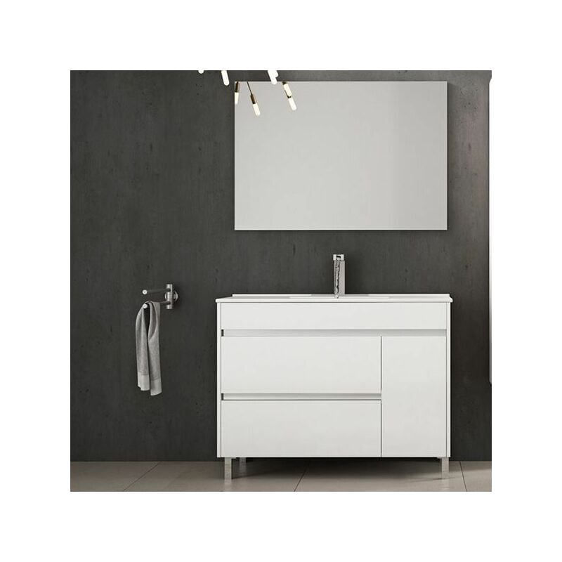 Tegler - Meuble de salle de bains Caprera 3 pièces - meuble, lavabo + miroir. Livré assemblé 80CM Blanc brillant