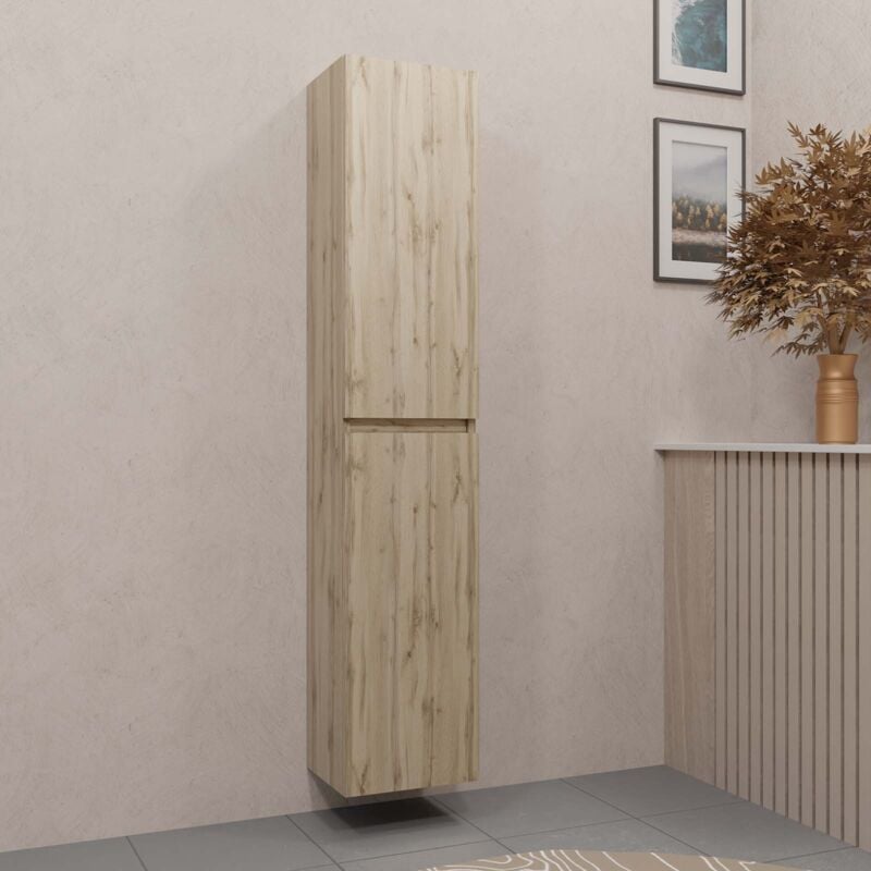 Meuble colonne pour salle de bains 2 portes finition chêne Naturel - 30x25x150 - timber