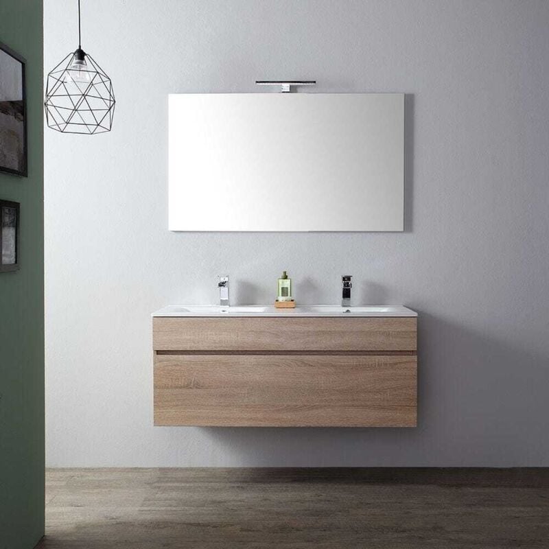 Kiamami Valentina - Meuble De Salle De Bains De 120 Cm Avec Double Lavabo En Chêne Well Suspendu Sole