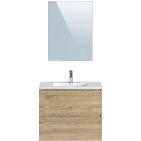 Meuble de salle de bains en mélamine coloris chêne clair - Longueur 81 x profondeur 47 x Hauteur 67.5 cm -PEGANE-