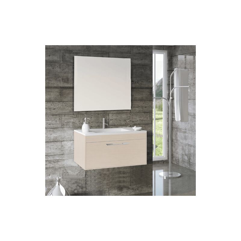 Tegler - Meuble de salle de bains Florencia 3 pièces (meuble + lavabo + miroir). Livré assemblé 75CM Crème