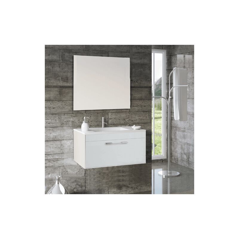 Tegler - Meuble de salle de bains Florencia 3 pièces (meuble + lavabo + miroir). Livré assemblé 80CM Blanc brillant